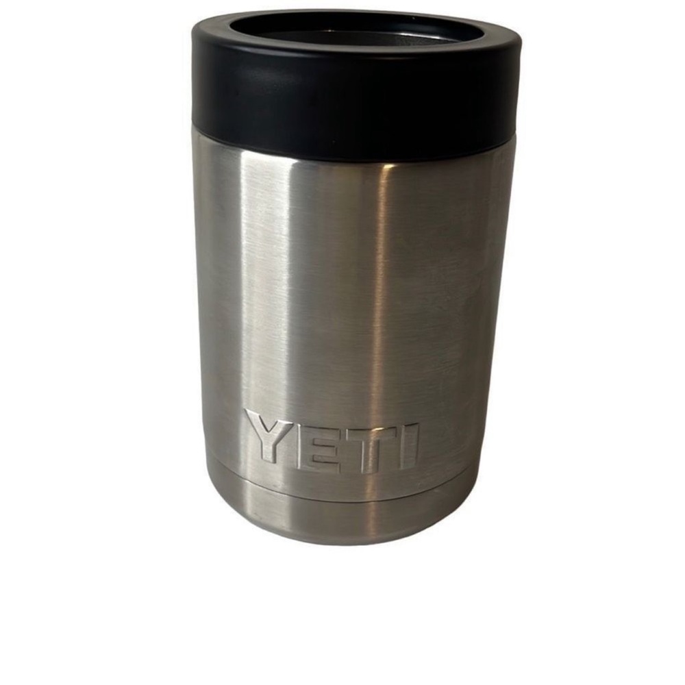 YETI Rambler 12oz colster coozie silver‎ black can insulator